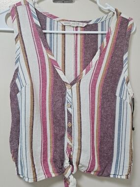 Vanilla Star Striped Tie-Front Tank in Pink, Blue & Cream
